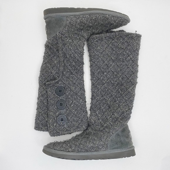 UGG Lattice Cardy Charcoal Gray Knit Tall Button Boots 3066 Womens Size 6 - Picture 2 of 7